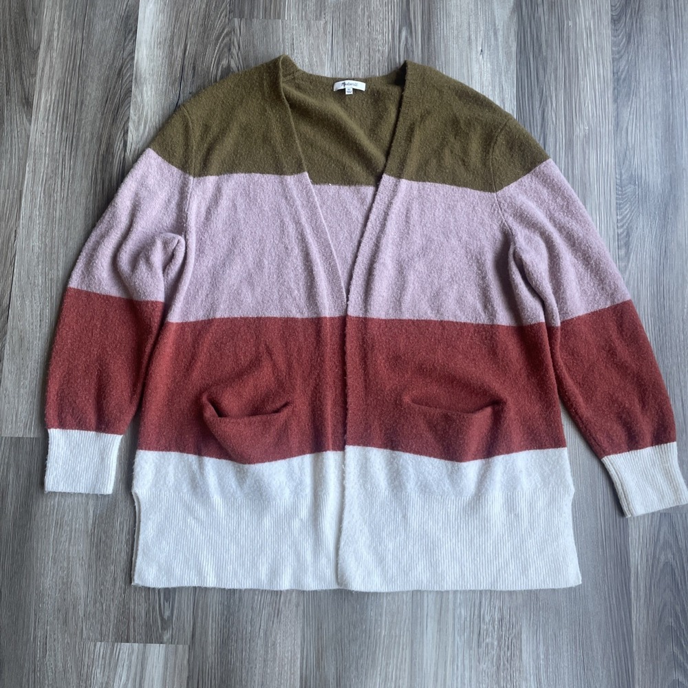 Madewell Colorblock Merino Wool Alpaca Blend Cardigan Sweater XL Green Pink Rust